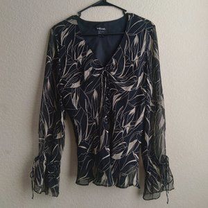 Vintage Y2K Willi Smith 100% Silk Black Abstract Print Top Size Large